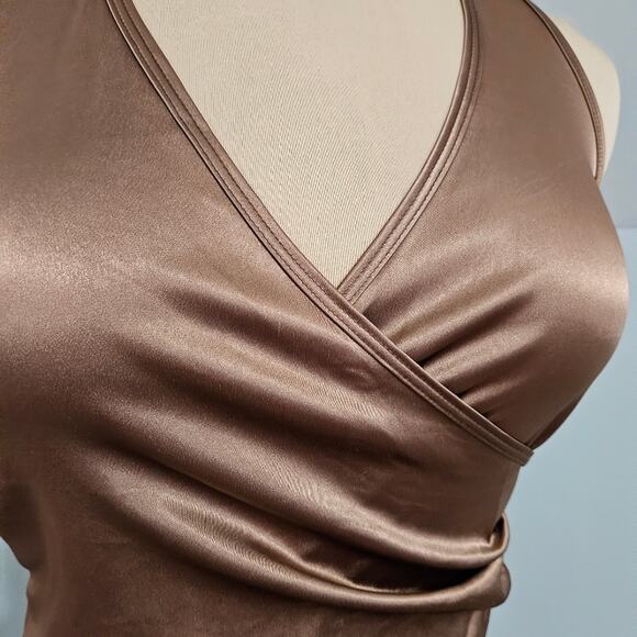 Nally and Millie Bronze Surplice Neck Ruched Side Cropped Halter Top Y2K Medium - Picture 5 of 13